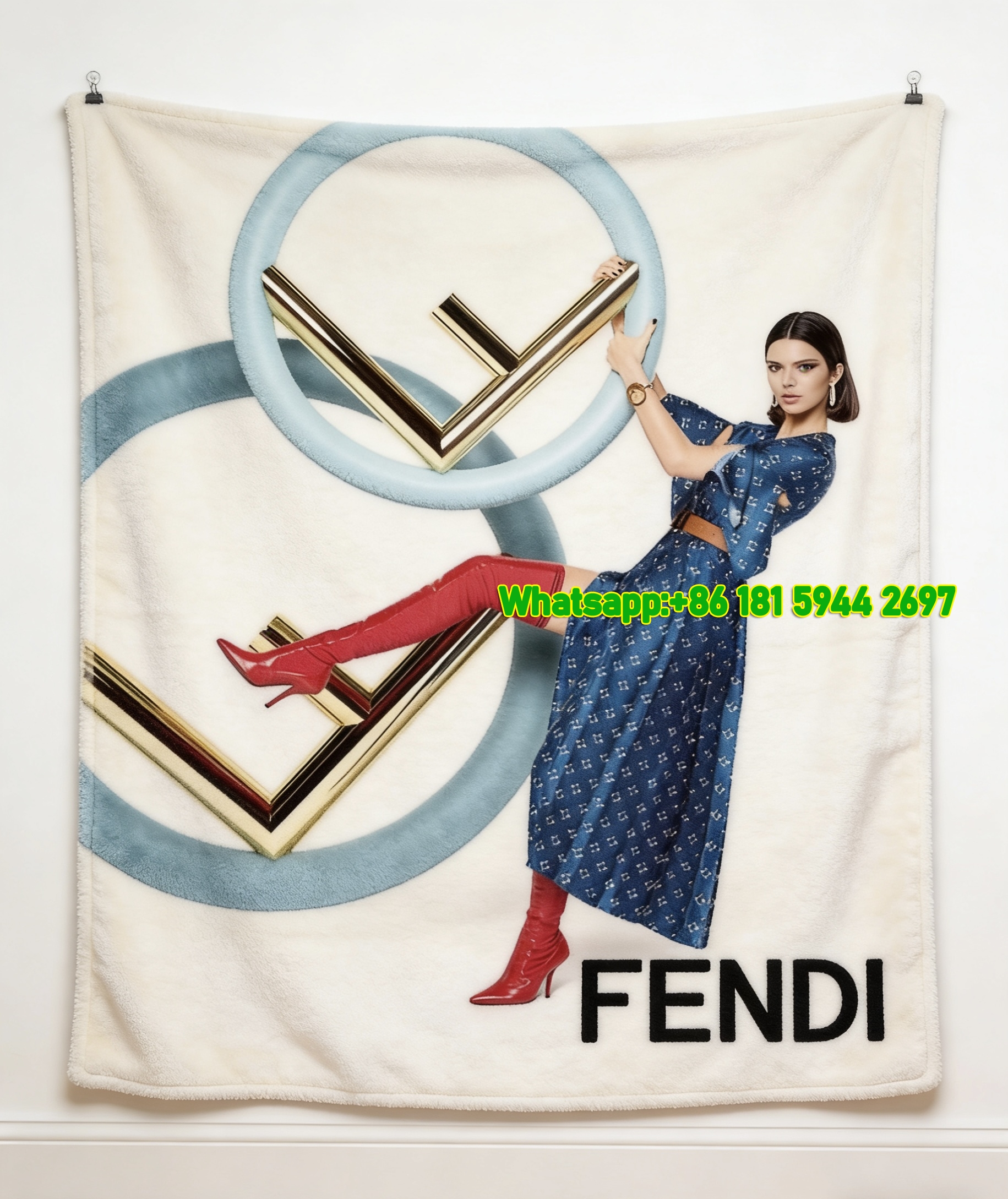 Fendi Kendall Jenner FF Logo Print Flannel Throw Blanket IMG_9546